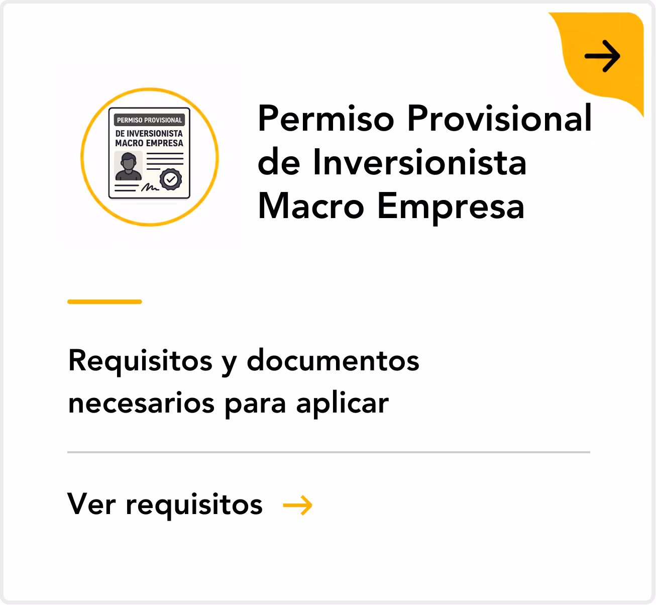 Permiso provisional de inversionista Macro Empresa