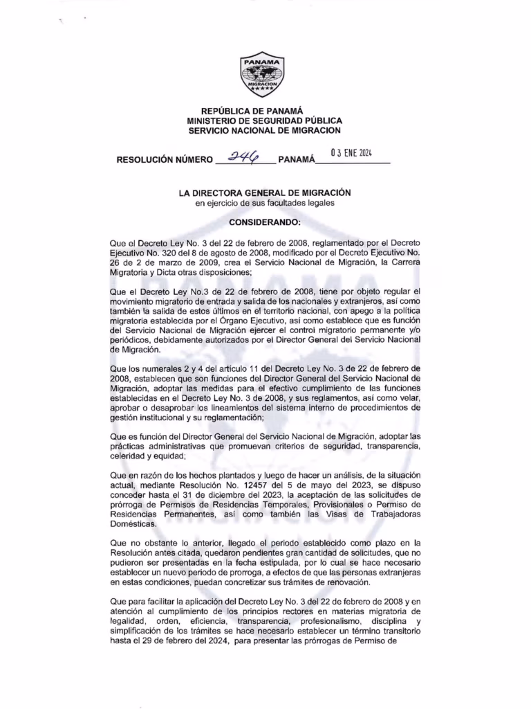Resolución No. 246 de 3 de enero 2024